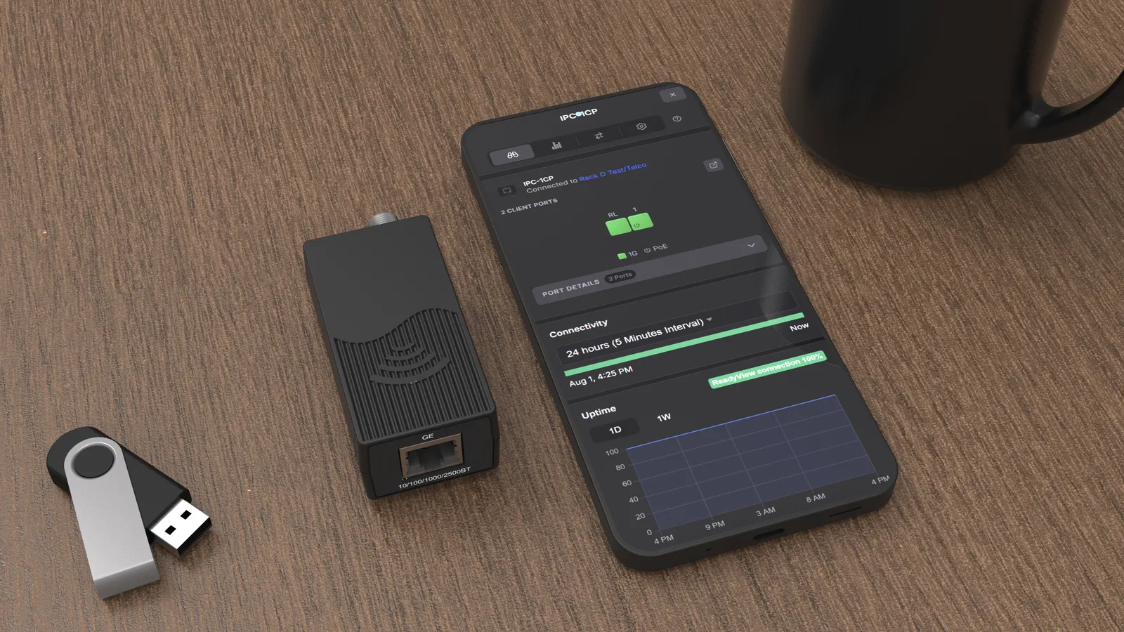 IPC-1C beside a phone running ReadyView