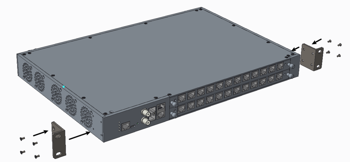 Attaching the rack brackets to the side of a GLx chassis